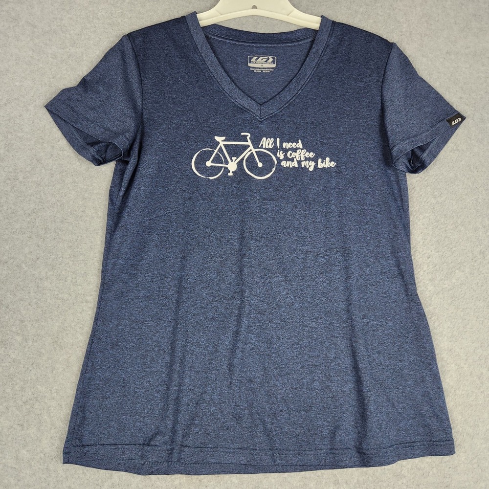 Louis Garneau T Shirt Womens Medium Blue Cycling Graphic Print V Neck Outdoor